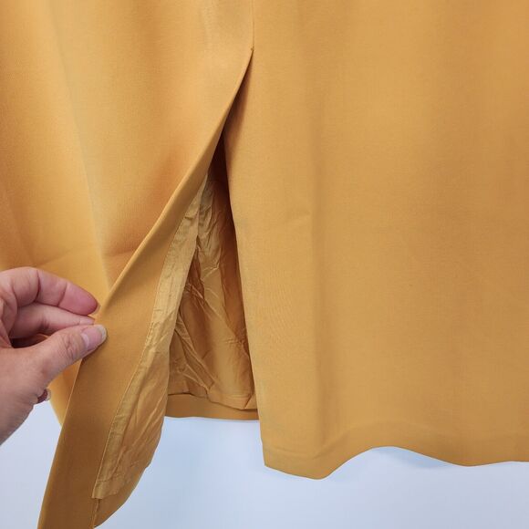 Vintage Louise Ricci Midi Skirt Size 16 Yellow Satin Ruched Bow Luxe Office Chic - Picture 10 of 16